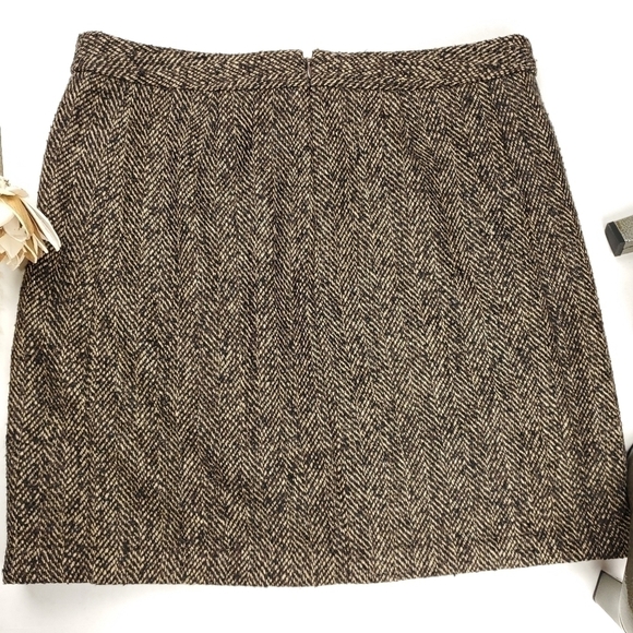 Loft Brown Scalloped Tweed Wool Blend Skirt Size 8 - Picture 3 of 10